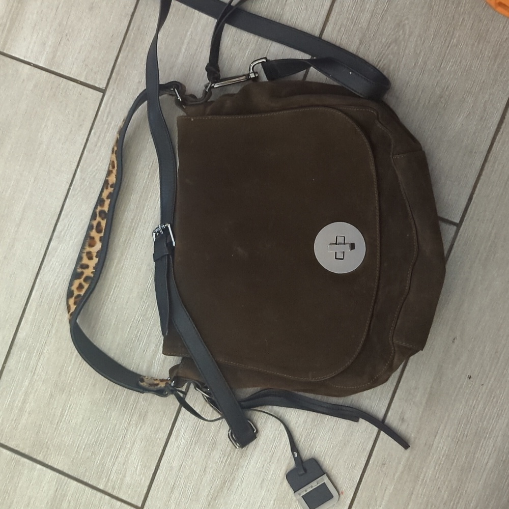 Innue Brown Suede Leather Carryall Hobo Oversized Bag Large Purse animal print